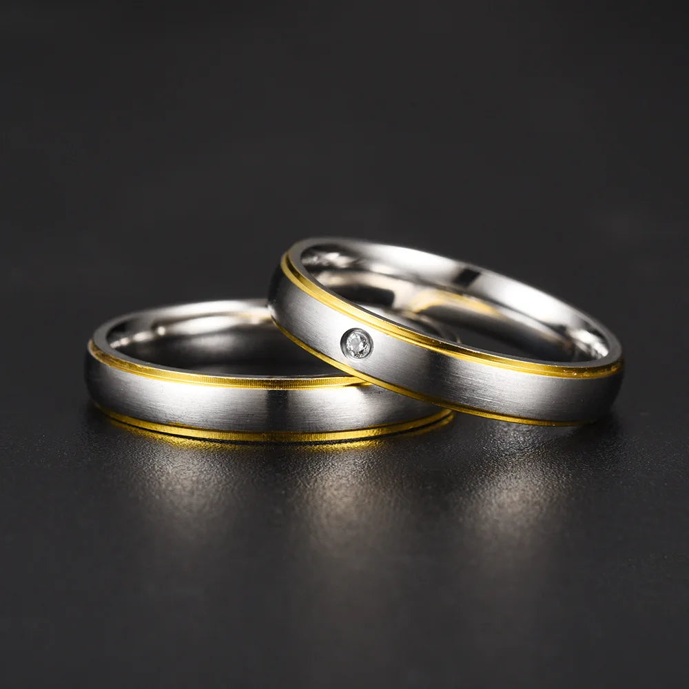 Titanium Steel Zircon Couple Rings Valentine's Day Jewelry Gift 2025 Wholesale