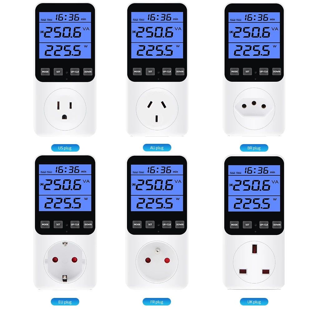 Digital Wattmeter AC Power Meter Socket Analyzer 220V EU Plug Energy Voltmeter Ammeter Electricity Cost Monitor