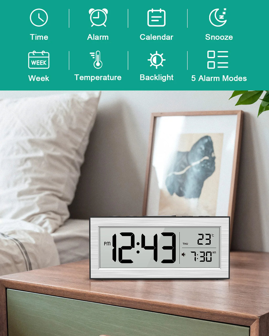 ORIA Digital LCD Alarm Clock Battery Powered with Date for Home Office Travel