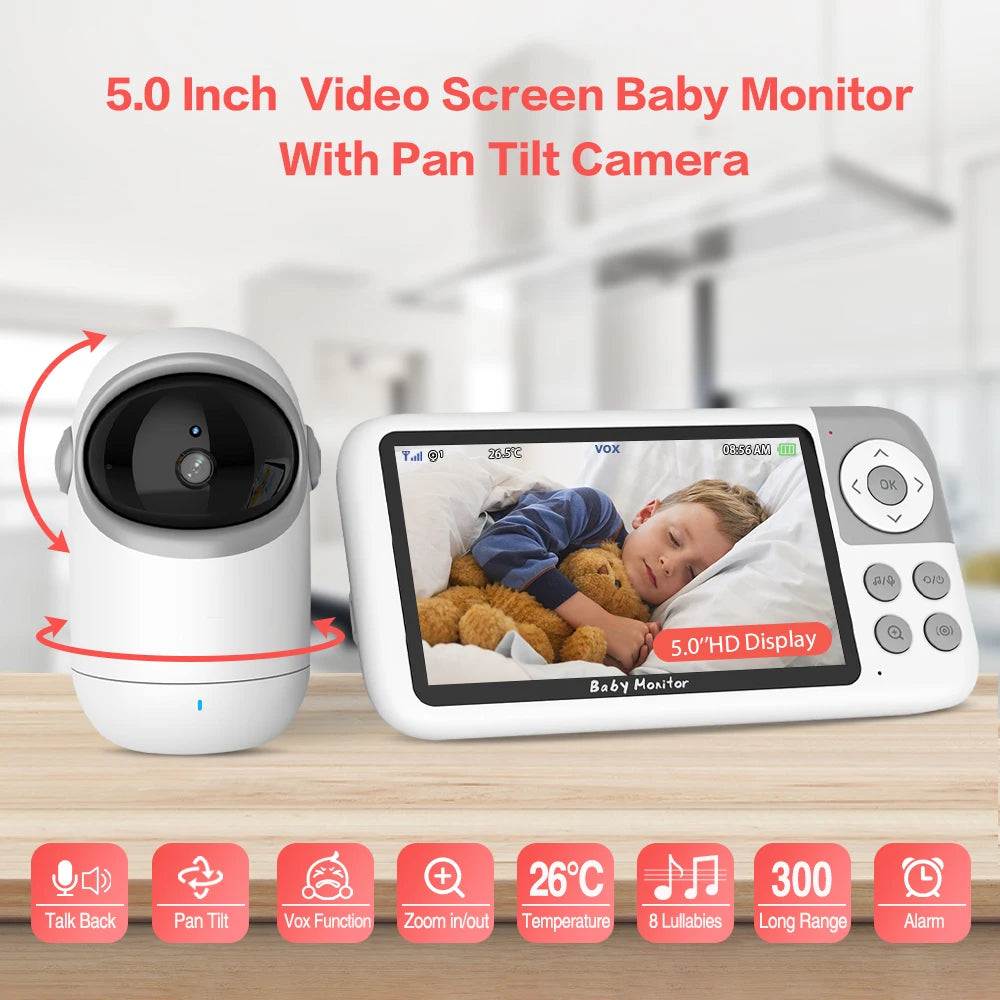 CowLost | vb806-video-baby-monitor-camera-720p-5inch-large-display-3x-zoom-pan-tilt-security-camera-300m-transmissian-distance-2-way-audio |7