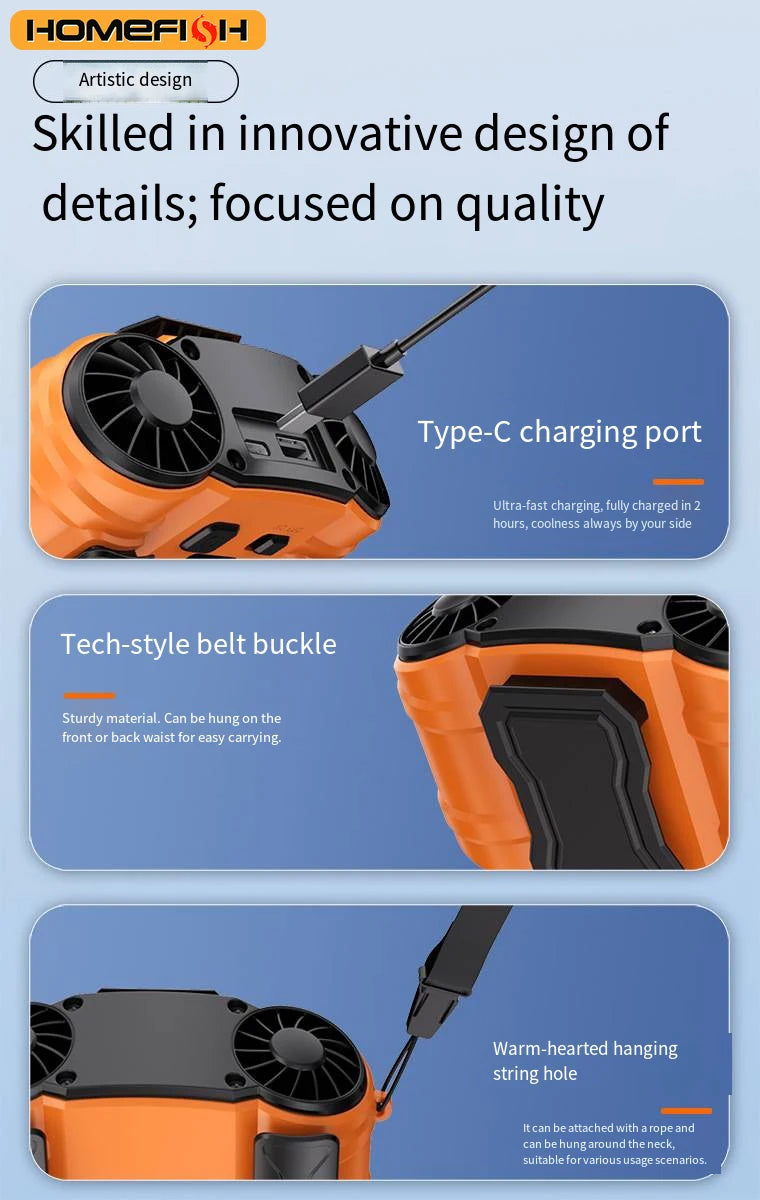 CowLost | product_id-portable-usb-rechargeable-mini-neck-fan-with-waist-clip-power-bank-led-light-for-outdoor-sports-and-camping |14