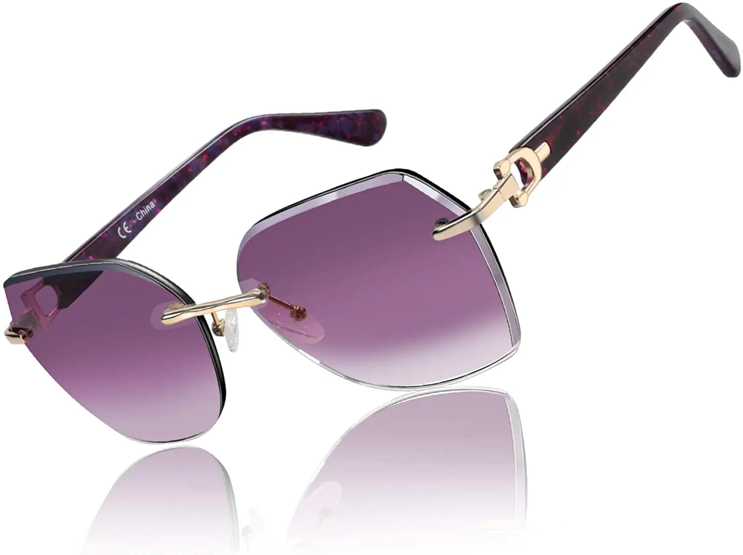 CowLost | zenottic-fashion-women-rimless-sunglasses-for-ladies-trendy-geometric-diamond-cutting-gradient-lens |30