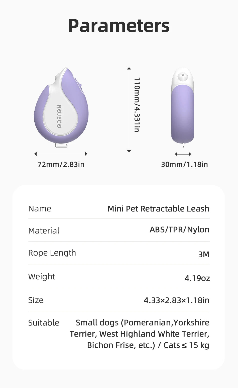 CowLost | dog-diapers-rojeco-3m-mini-automatic-retractable-dog-leash |18