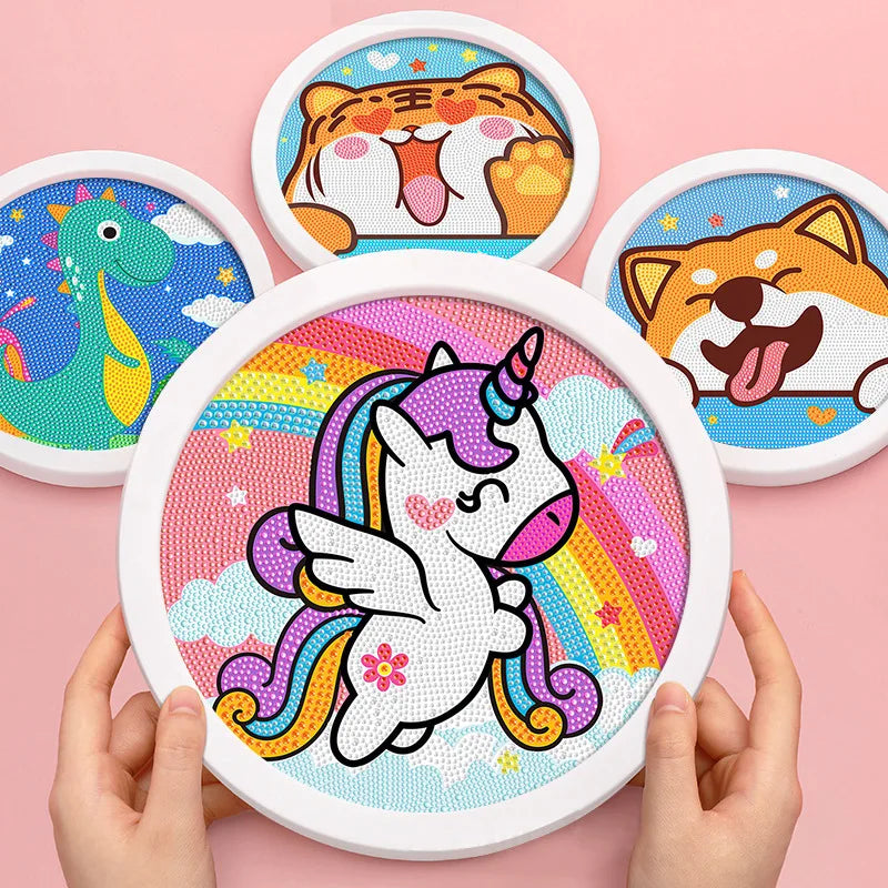 CowLost | product_id-unicorn-dinosaur-round-frame-diamond-painting-kit-for-kids-diy |9