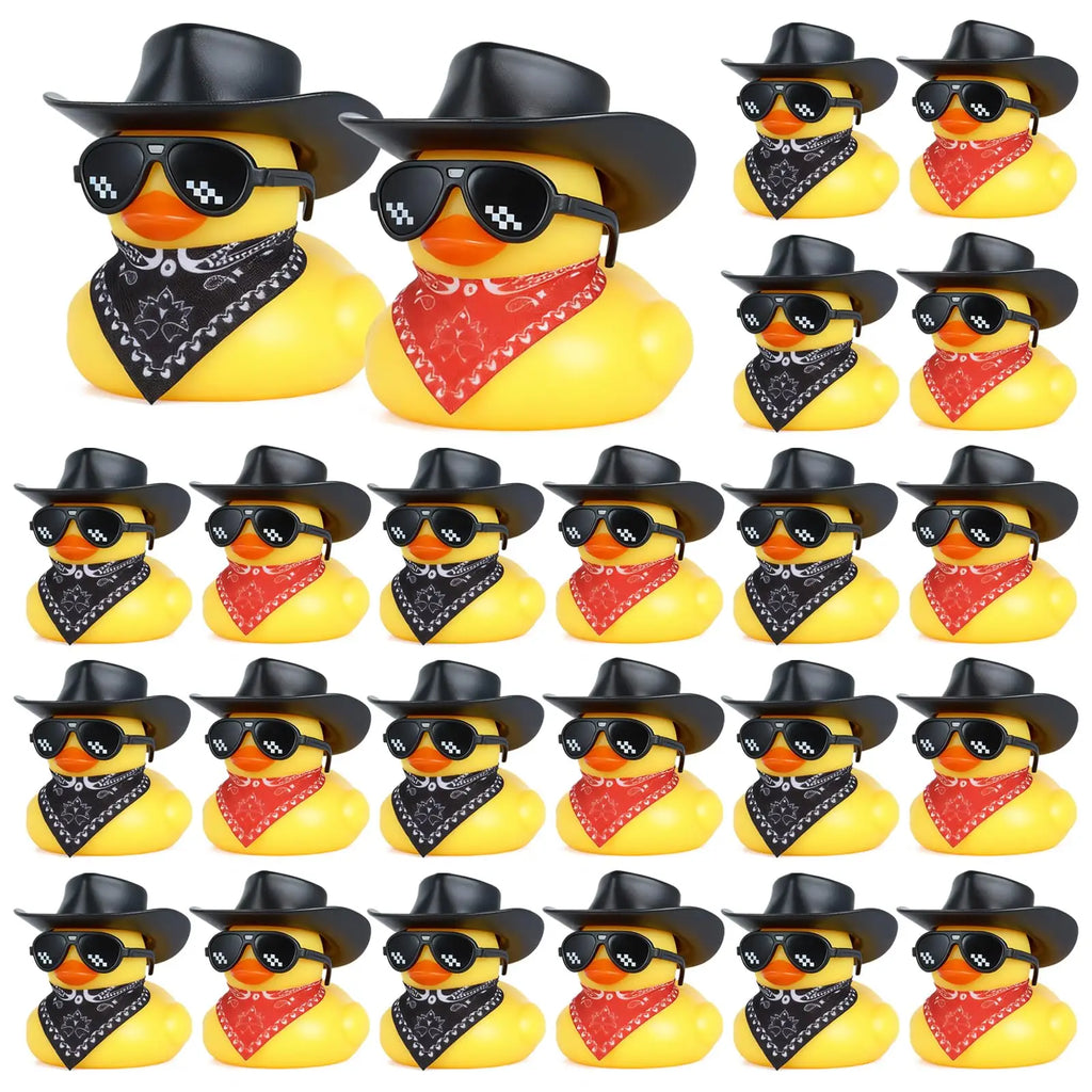 CowLost | product_id-cowboy-yellow-rubber-duck-car-accessory-set-with-hats-scarves-sunglasses-stickers-6-12-24-48-pack |7
