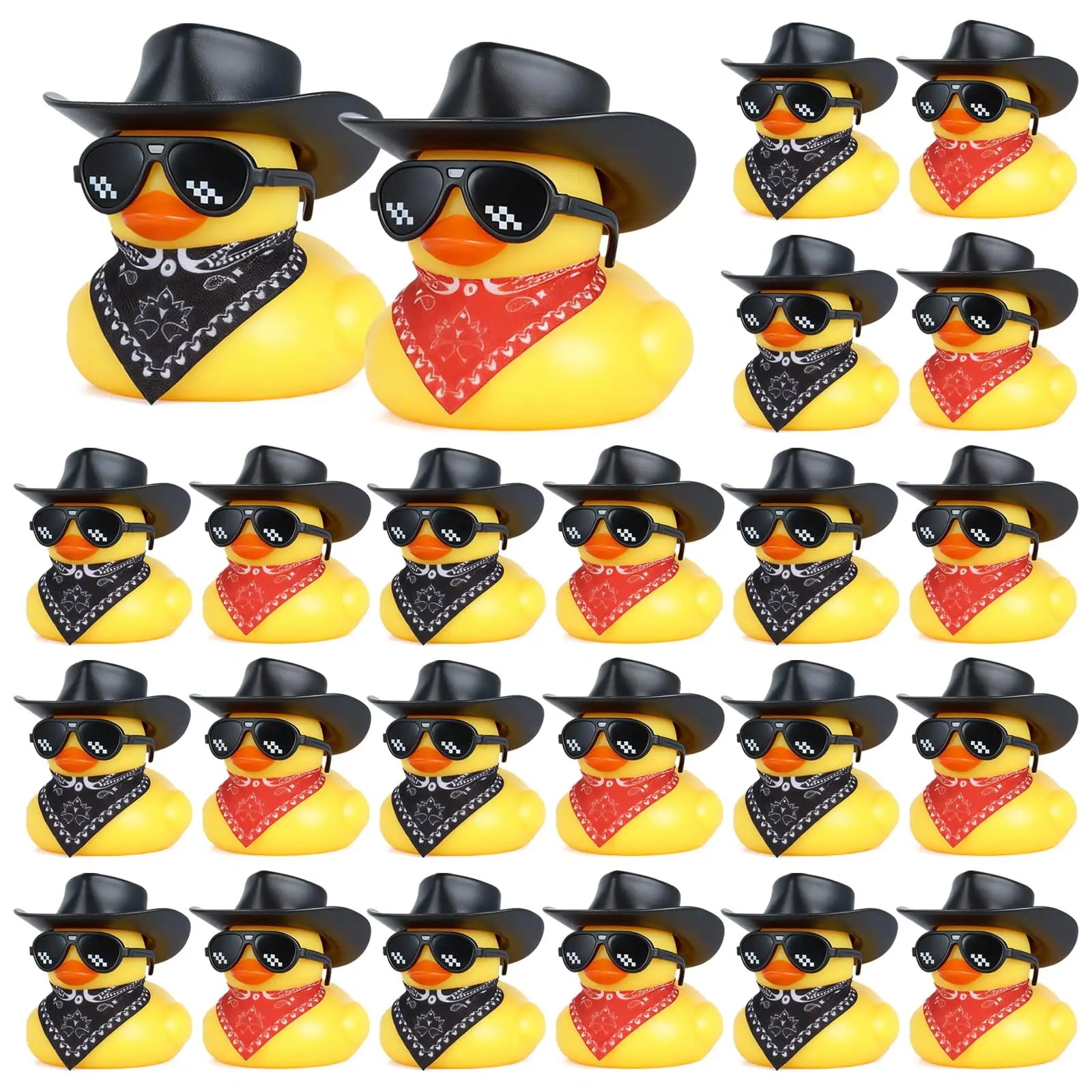CowLost | product_id-cowboy-yellow-rubber-duck-car-accessory-set-with-hats-scarves-sunglasses-stickers-6-12-24-48-pack |7