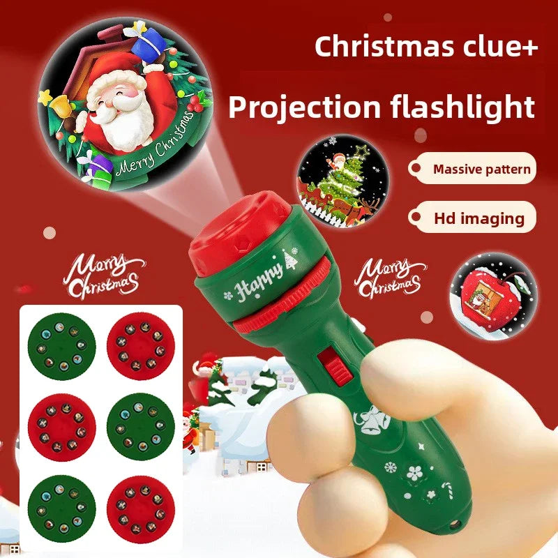 Christmas Cartoon Projection Flashlight Toy with 3-10 Cards for Kids Bedtime Stories
