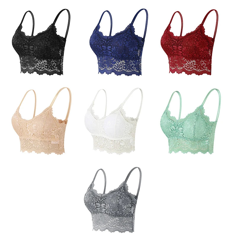 CowLost | 7-color-lace-sexy-crop-top-women-padded-camisole-bra-breathable |1