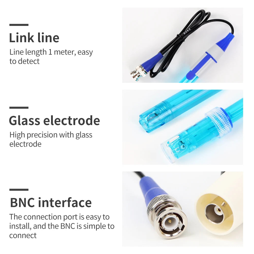 PH Electrode Probe BNC Connector ORP Replacement Sensor IP65 Glass Composite for Lab Aquarium