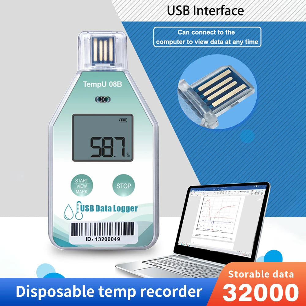 TempU08B USB Temperature & Humidity Data Logger 32000 Sets for Warehouse Storage