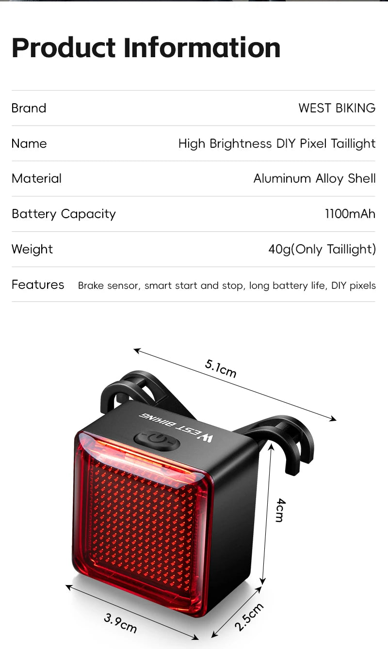 CowLost | sporting-goods-west-biking-diy-pixel-rear-bicycle-taillight-1100mah-long-battery-life |10