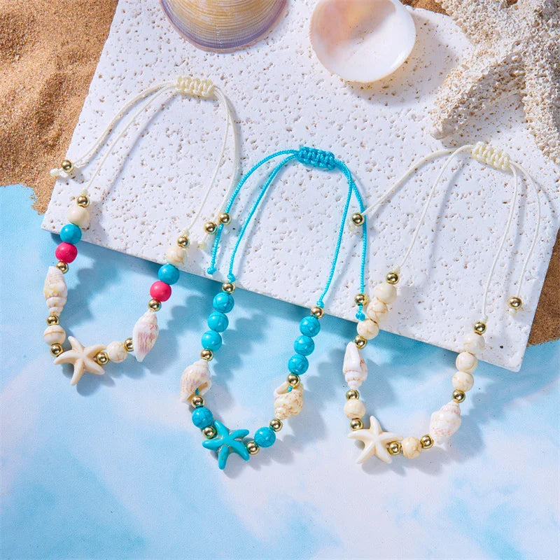 CowLost | bohemian-starfish-conch-shell-beads-bracelet-for-women-girls-summer-beach-party-rice-bead-adjustable-bangle-friendship-jewelry |3