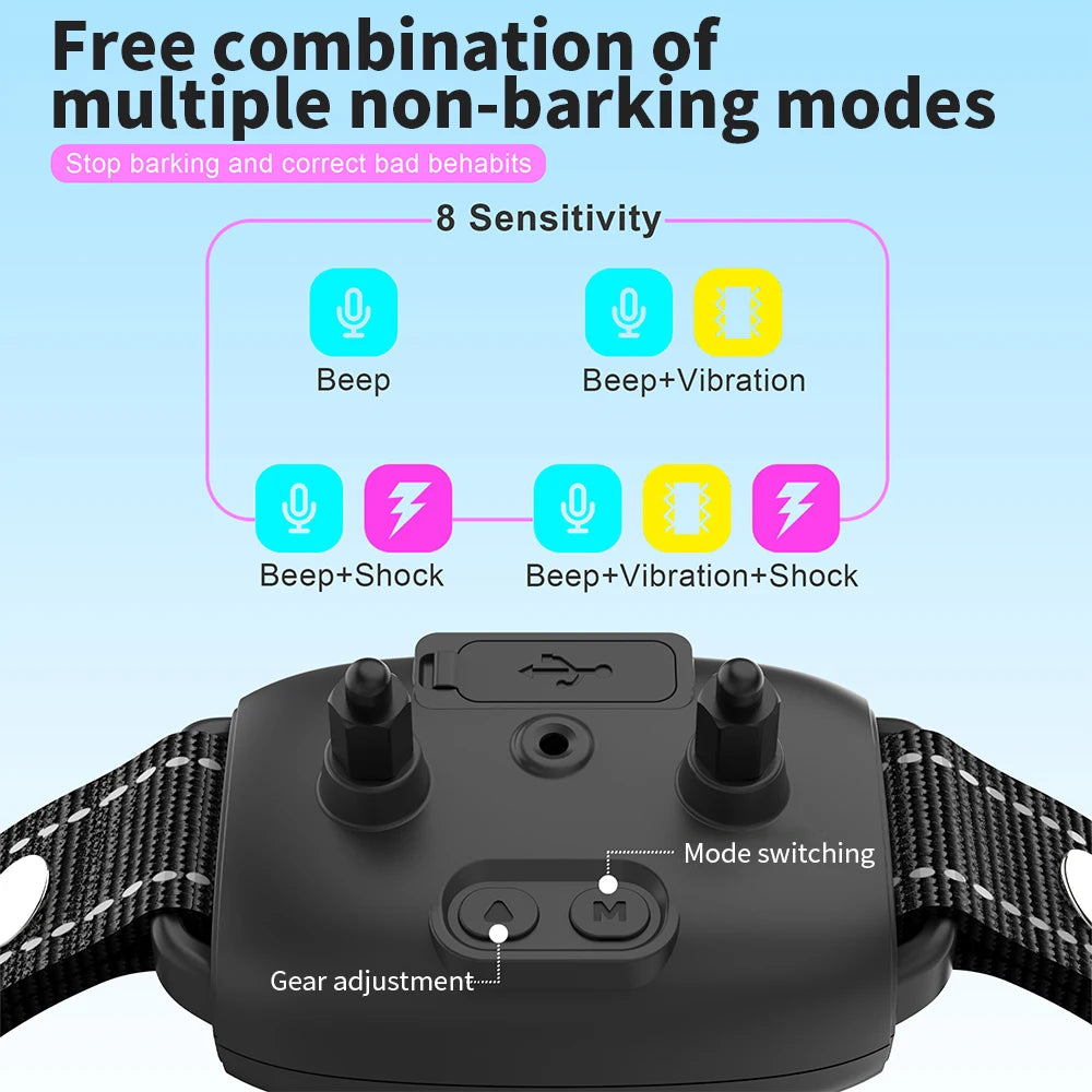 Rechargeable IP67 Waterproof Automatic Anti-Bark Dog Collar Trainer with Color Screen