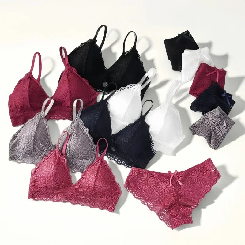 CowLost | product_id-women-floral-lace-wire-free-push-up-bra-and-low-rise-panties-set |1