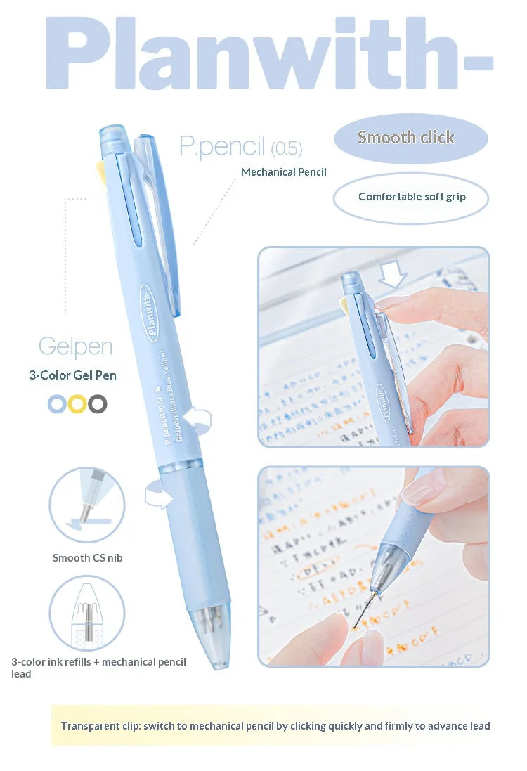 CowLost | product_id-planwith-3-color-gel-pen-with-mechanical-pencil-comfortable-grip-black-red-blue-ink-for-study-office |8