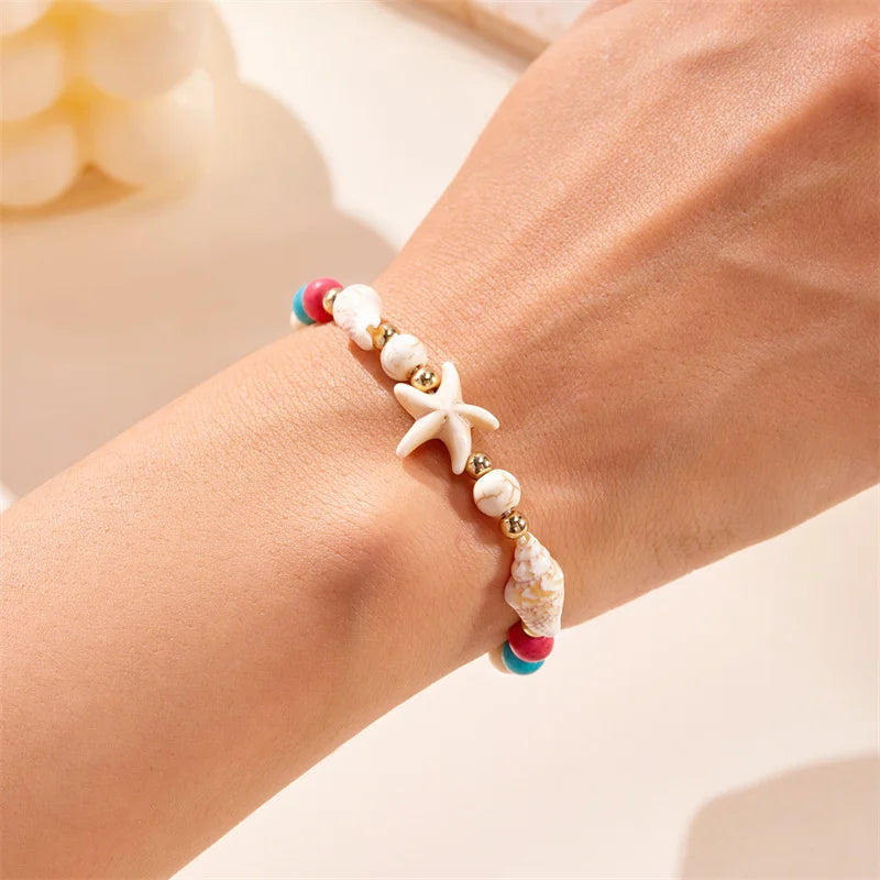 CowLost | bohemian-starfish-conch-shell-beads-bracelet-for-women-girls-summer-beach-party-rice-bead-adjustable-bangle-friendship-jewelry |1