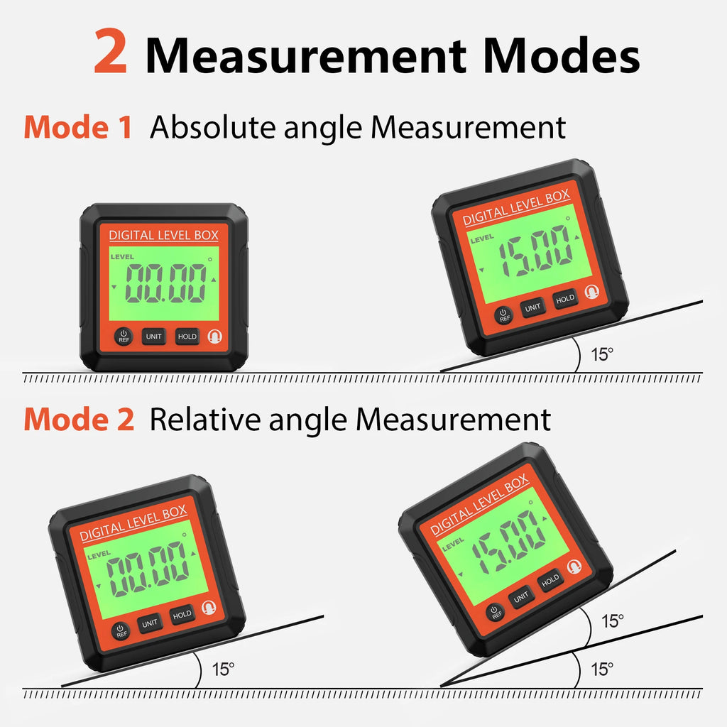 Digital Magnetic Inclinometer LCD Backlight Angle Finder 4x90° Protractor Level Box for Woodworking