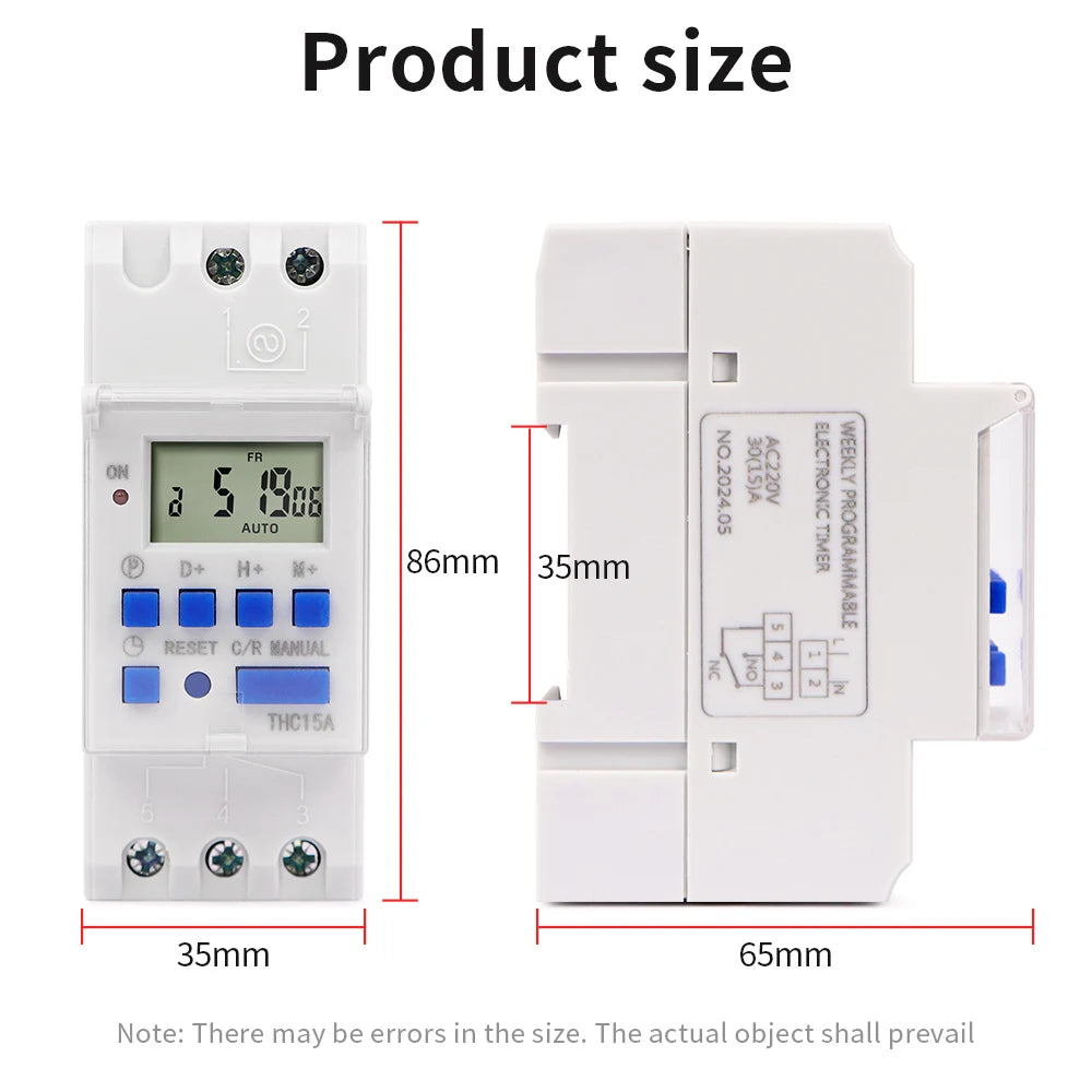 Digital 7-Day Programmable Timer Relay 220V 25/30A with Power Outage Memory