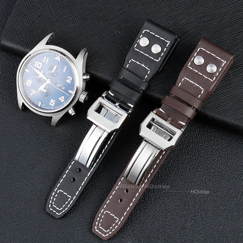 CowLost | bracelets-product_id-iwc-pilot-genuine-leather-watchband-20-21-22mm-cowhide-steel-folding-buckle-wristband |10