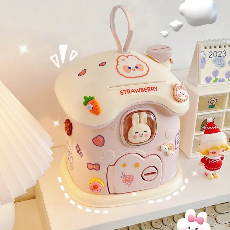 Girl DIY Creative Piggy Bank with Lock Key Money Saving Toy for Kids Christmas Gift