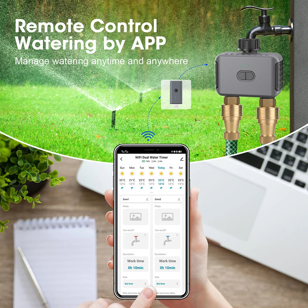 Tuya Smart Dual Water Timer Bluetooth Zigbee Outdoor Garden Irrigation Controller