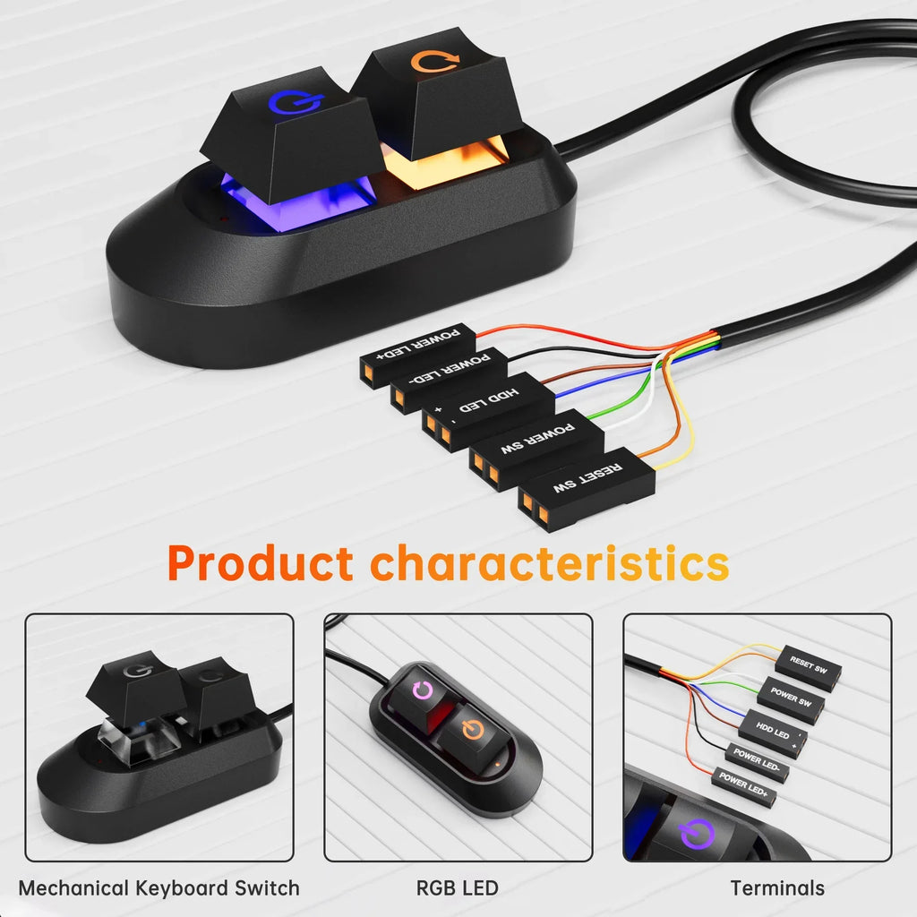CowLost | product_id-2m-rgb-led-external-power-reset-button-extension-cable-for-pc-motherboard |3