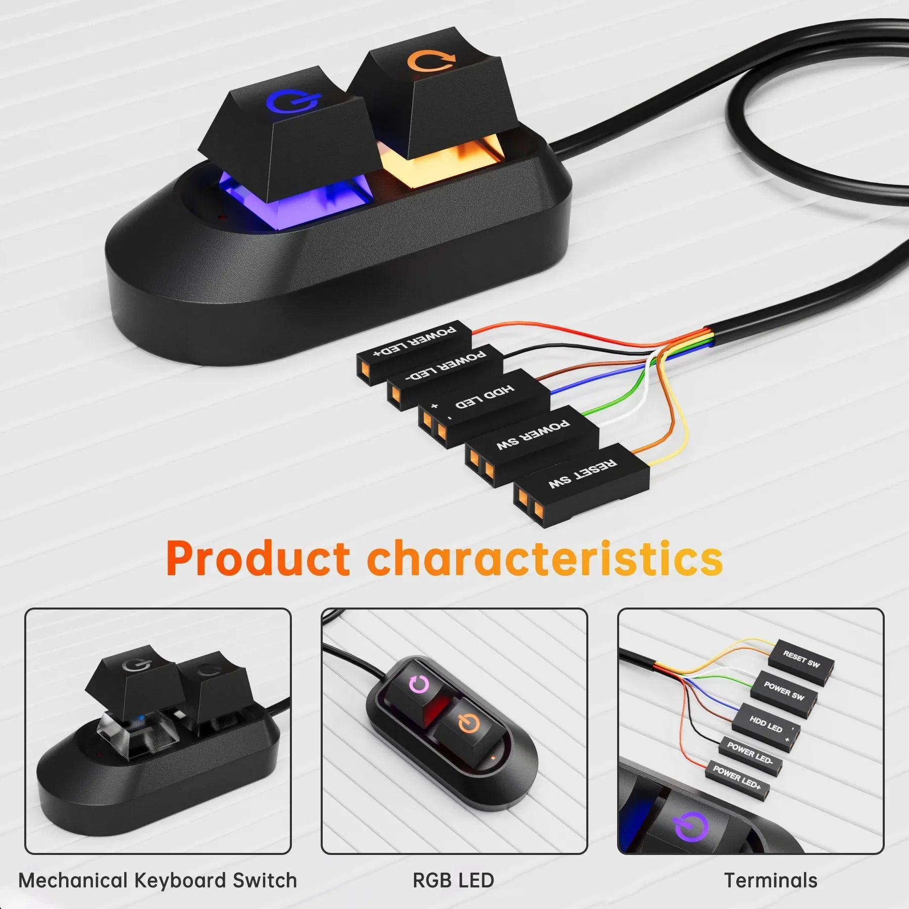 CowLost | product_id-2m-rgb-led-external-power-reset-button-extension-cable-for-pc-motherboard |3