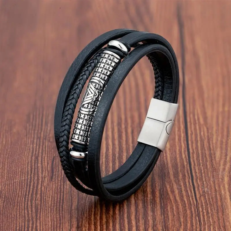CowLost | multilayer-stainless-steel-insert-bracelet-viking-leather-bracelets-for-men |21