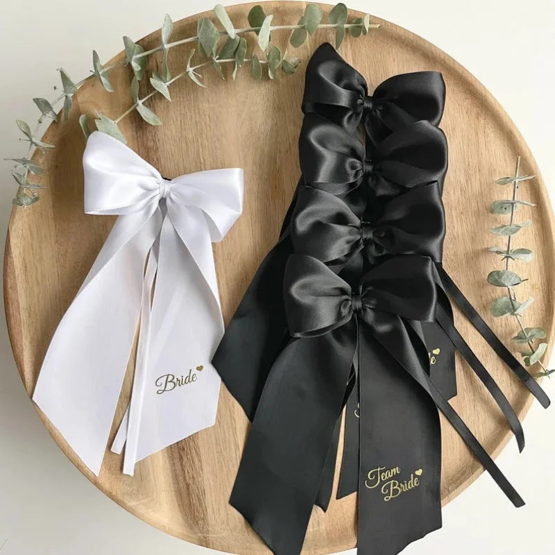 CowLost | 1pcs-pink-white-team-bride-to-be-bow-headband-satin-ribbon-wedding |12