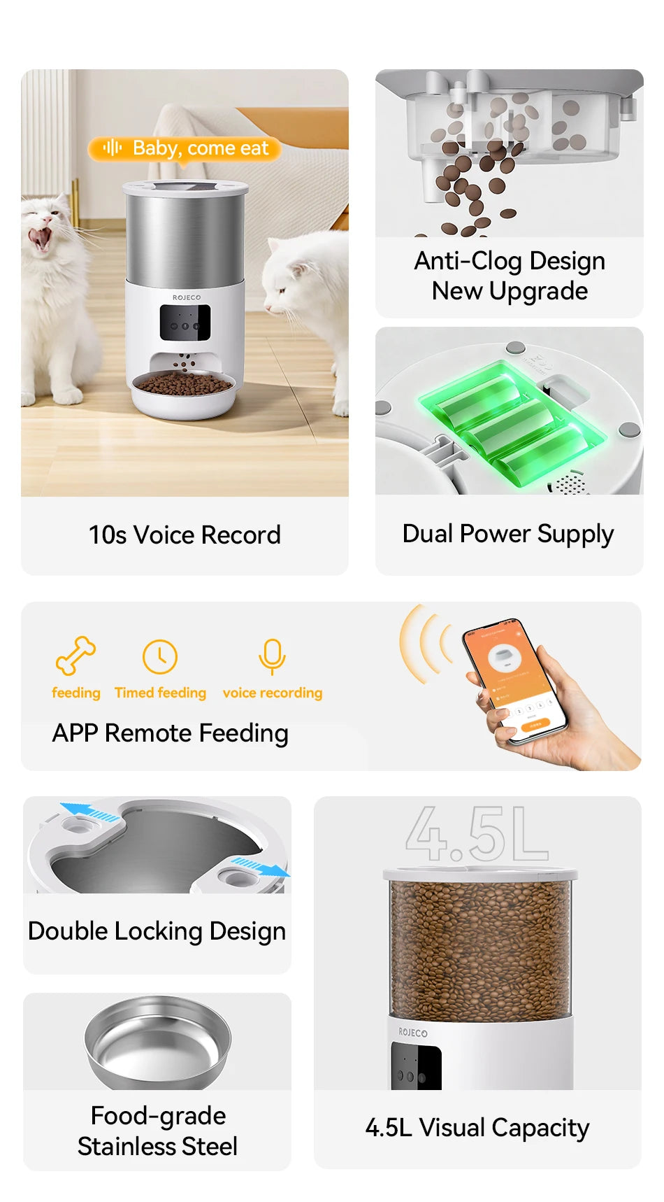 CowLost | cat-food-rojeco-4-5l-stainless-steel-smart-cat-feeder-with-wifi-app-and-voice-control |8