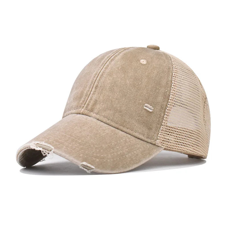 CowLost | washed-cotton-mesh-breathable-baseball-cap-made-old-ripped-light-board-cap |9