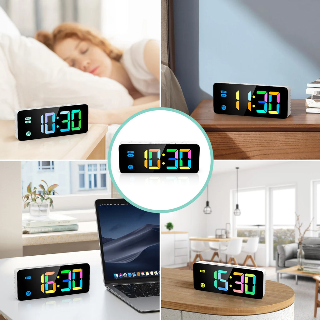 ORIA LED Digital RGB Alarm Clock with 12/24H Display for Bedroom Home Gift