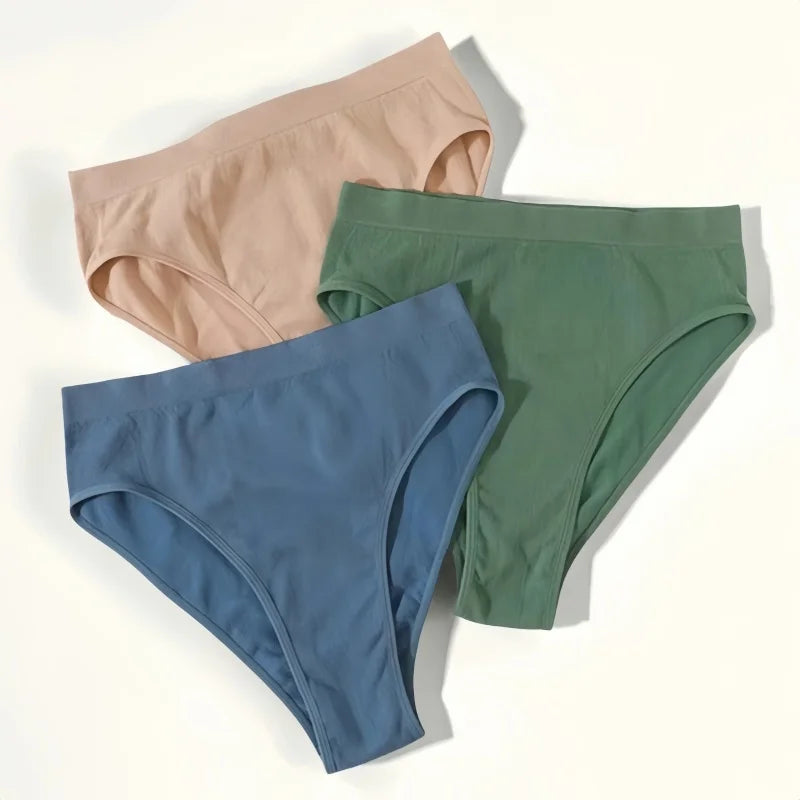 CowLost | 3pcs-set-seamless-panties-women-high-waist-briefs-high-cut-sports-bottom-underwear-female-stretch-rib-underpants-sexy-lingerie |1