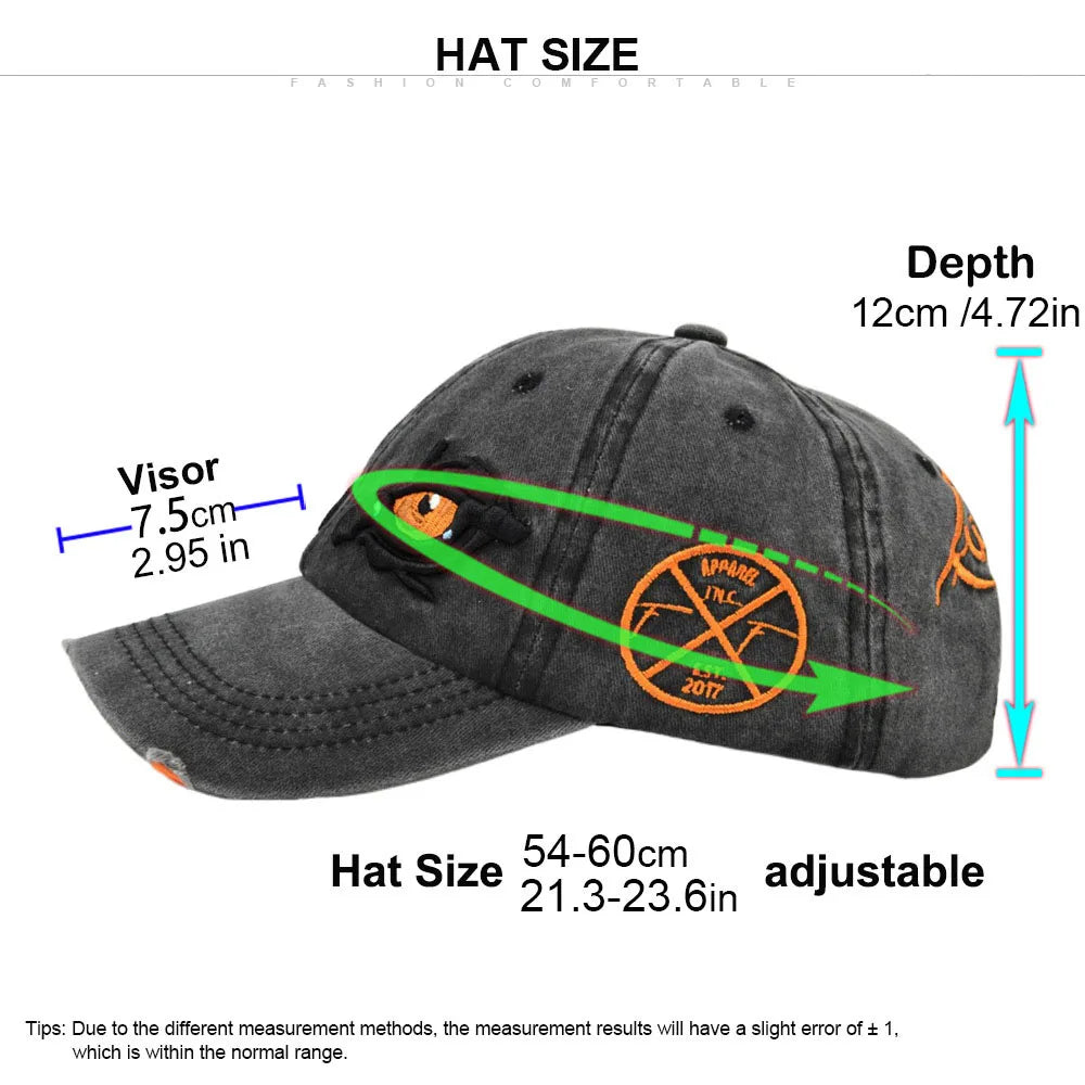 CowLost | washed-cotton-baseball-caps-for-women-men-eagle-eye-embroidery-snapback-hat |8