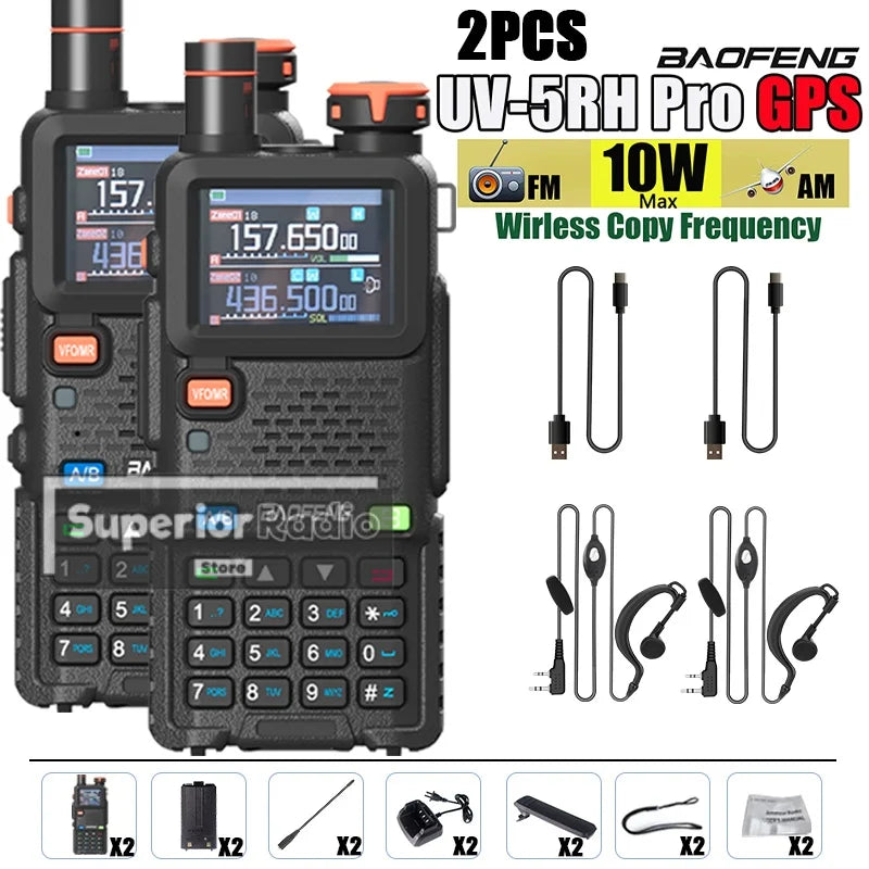 CowLost | intercom-accessories-baofeng-uv-5rh-pro-gps-walkie-talkie-10w-640-channels-type-c-charging-noaa-weather-2-4pcs |19