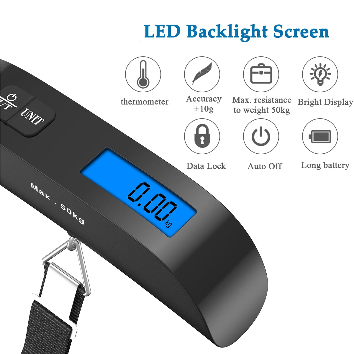 50kg Digital LCD Portable Luggage Scale Handheld Hanging Suitcase Weight Scale