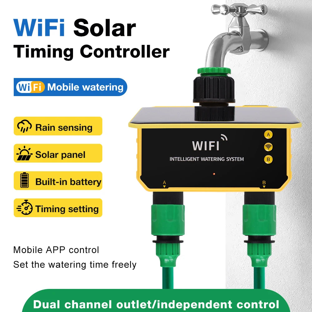 Smart WiFi Solar Irrigation Timer 1/2 Zone LCD Automatic Watering Controller for Garden Lawn