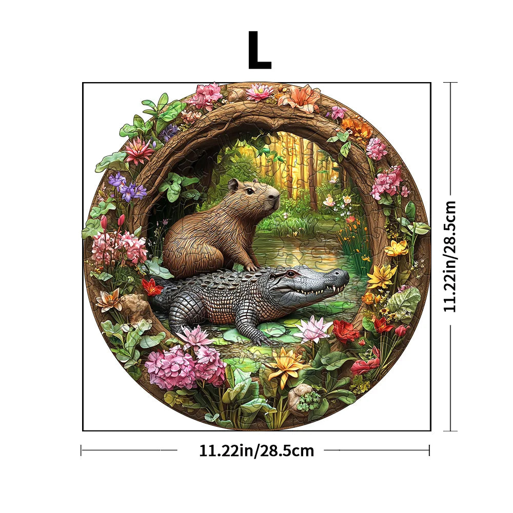 CowLost | premium-capybara-crocodile-wooden-jigsaw-puzzle-irregular-animal-shaped-pieces-5a-difficulty-waterproof-family-interactive |9