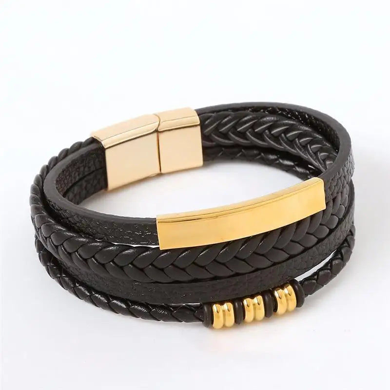 CowLost | punk-men-leather-bracelet-with-stainless-steel-magnetic-clasp-braided-mutilayer |31
