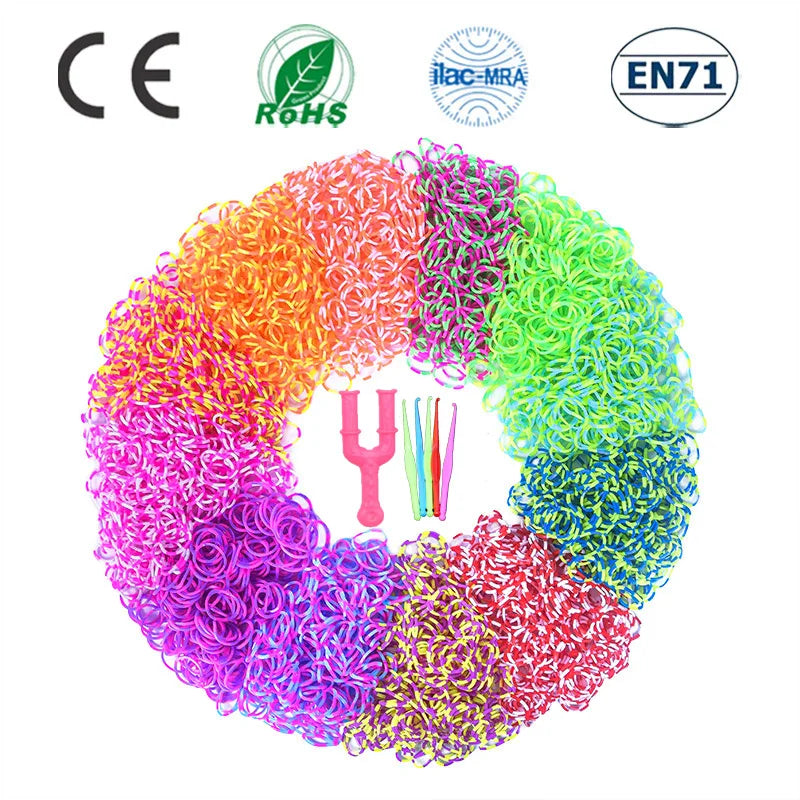 600Pcs Rainbow Rubber Band Loom Kit with S-Clips for DIY Bracelets and Hair Ties