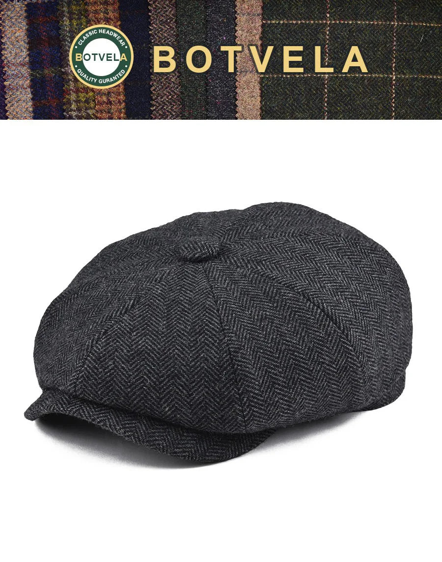 CowLost | botvela-wool-tweed-newsboy-cap-herringbone |7