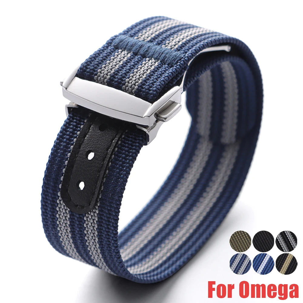 CowLost | product_id-20mm-ribbed-nylon-watch-strap-for-omega-swatch-moonswatch-with-stainless-steel-folding-buckle-unisex-sport-replacement-band |2