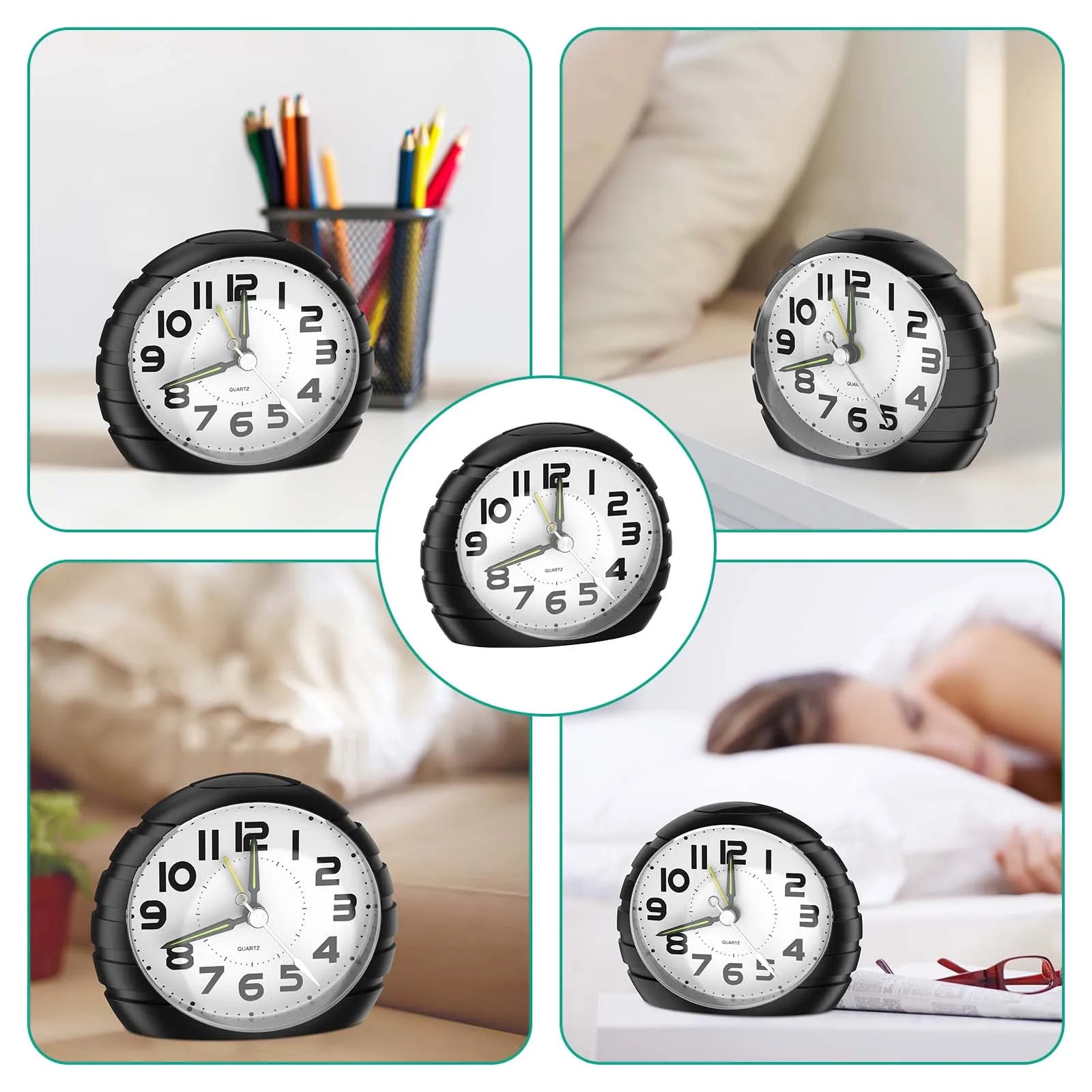 ORIA Silent Analog Alarm Clock Large Dial with Night Light and Snooze Function