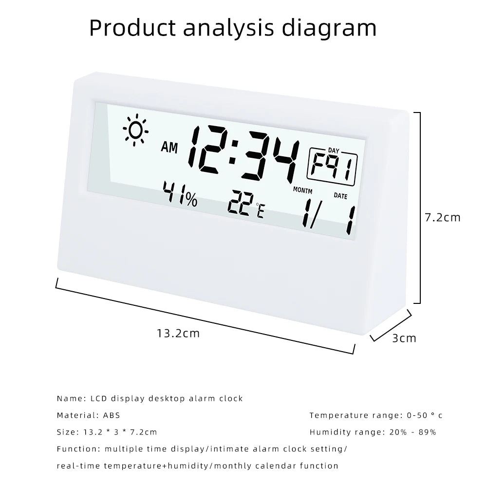 JUANJUAN LED Temperature Humidity Meter Thermo-Hygrometer Weather Station with Alarm Clock for Home