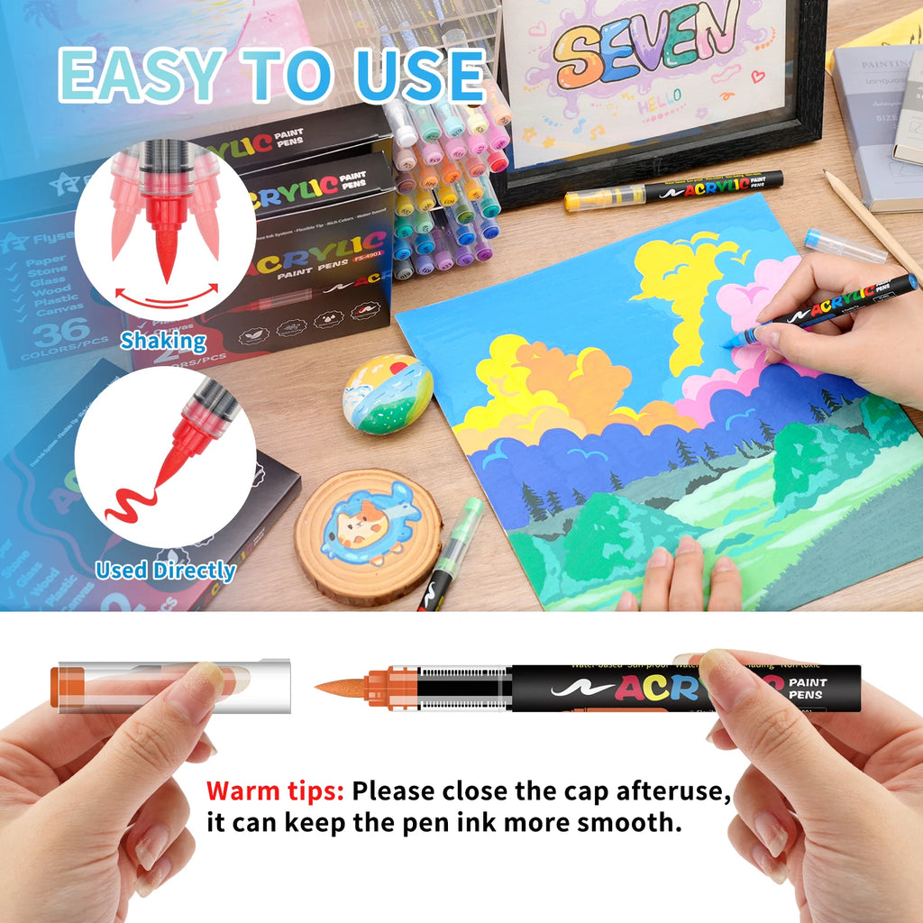 CowLost | markers-product_id-soft-brush-tip-acrylic-paint-pen-waterproof-high-saturation-automatic-ink-control-for-wood-metal-plastic-canvas-fabric |6