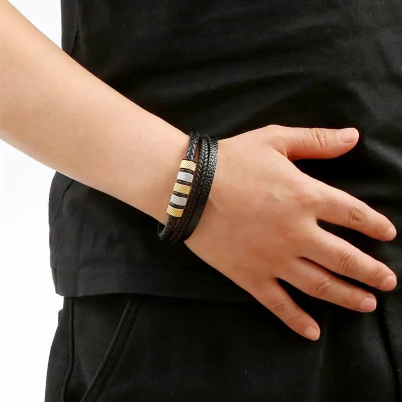 CowLost | jiayiqi-punk-beads-charm-men-bracelet-stainless-steel-magnetic-clasp-braided-mutilayer |36