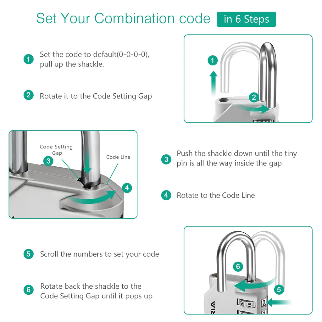 ORIA 2PCS 4-Digit Waterproof Combination Padlocks for Door, Suitcase, Bag, Cabinet, Gym