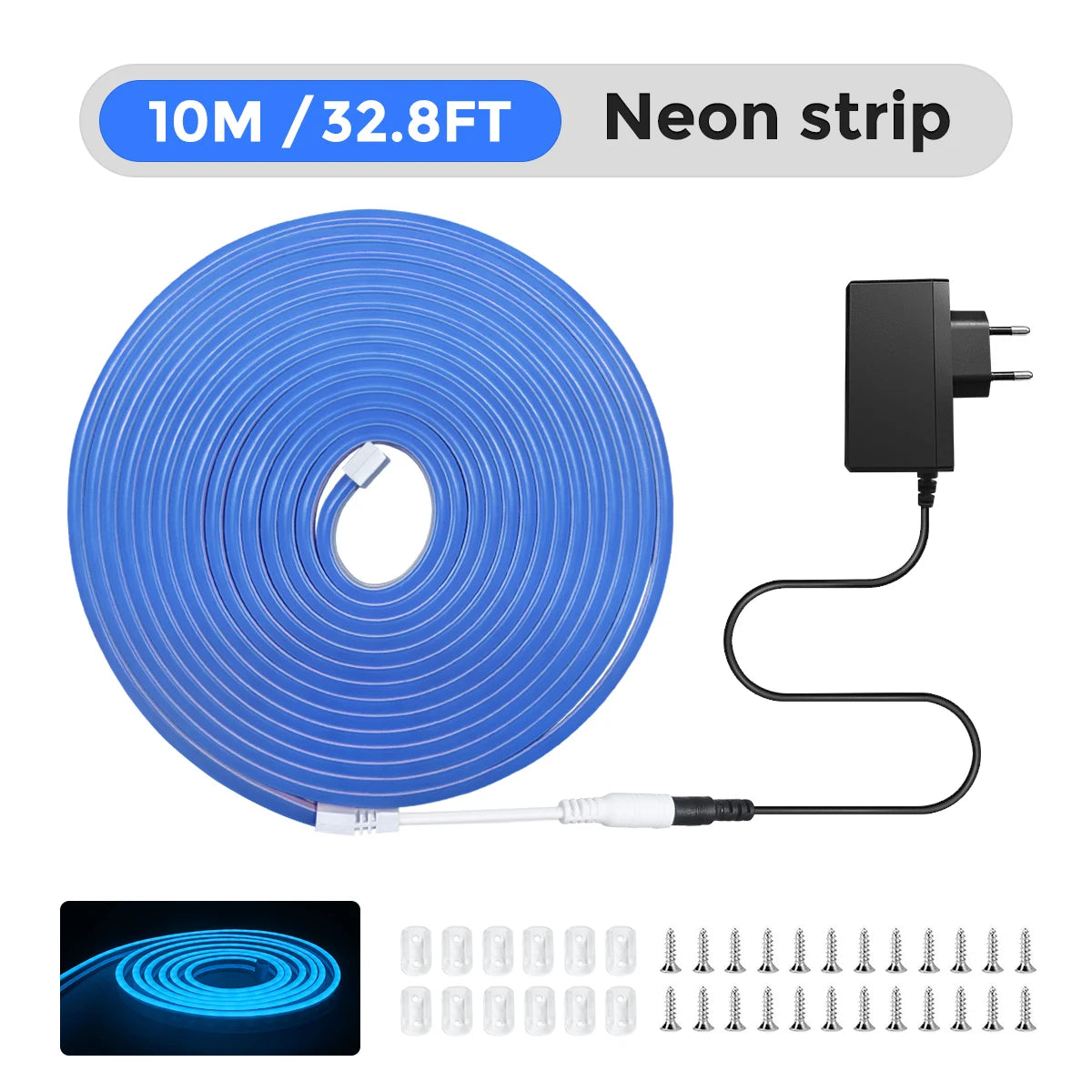 10M Warm White Neon LED Strip 120 LEDs/m IP65 Waterproof Cuttable for Indoor Outdoor Decor