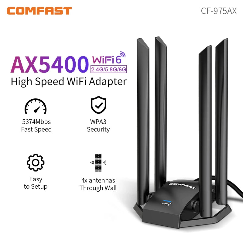 CowLost | comfast-usb-wifi-6-adapter-2-4g-5g-6g-5374mbps-usb3-0-wireless-adaptador |25