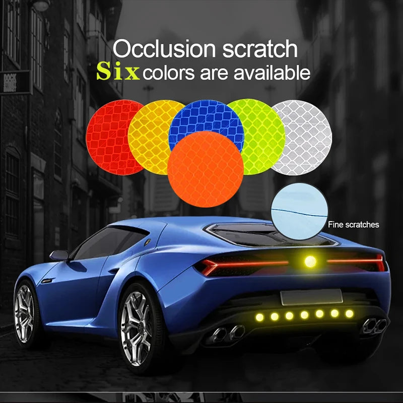CowLost | 10pcs-set-car-bumper-reflective-safety-strip-stickers-car-circular-reflective-sticker-reflective-warning-safety-tape |1